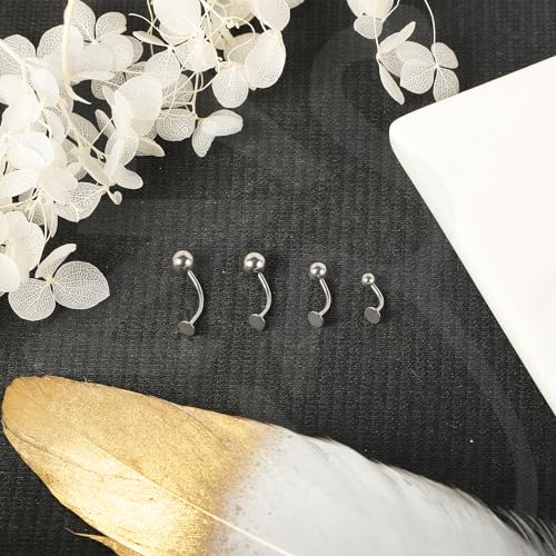 ZS 16G Devil Curved Barbell Lip Ring, Stainless Steel 6/8/10/12mm Long Bar Belly Button Ring, Flat Back Tiger Teeth Vertical Labret Lip Rook Navel Piercing Jewelry4