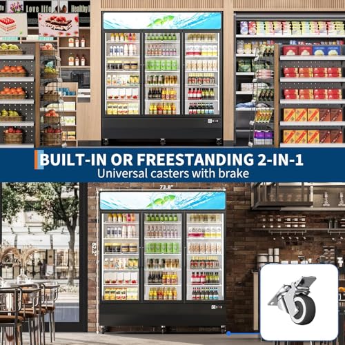 Garvee 46 Cu.Ft. 3 Galass Door Commercial Refrigerator - LED Lit Beverage Merchandiser Cooler with Adjustable Shelves, Upright Fridge for Restaurants, Grocery Stores & Home Use
