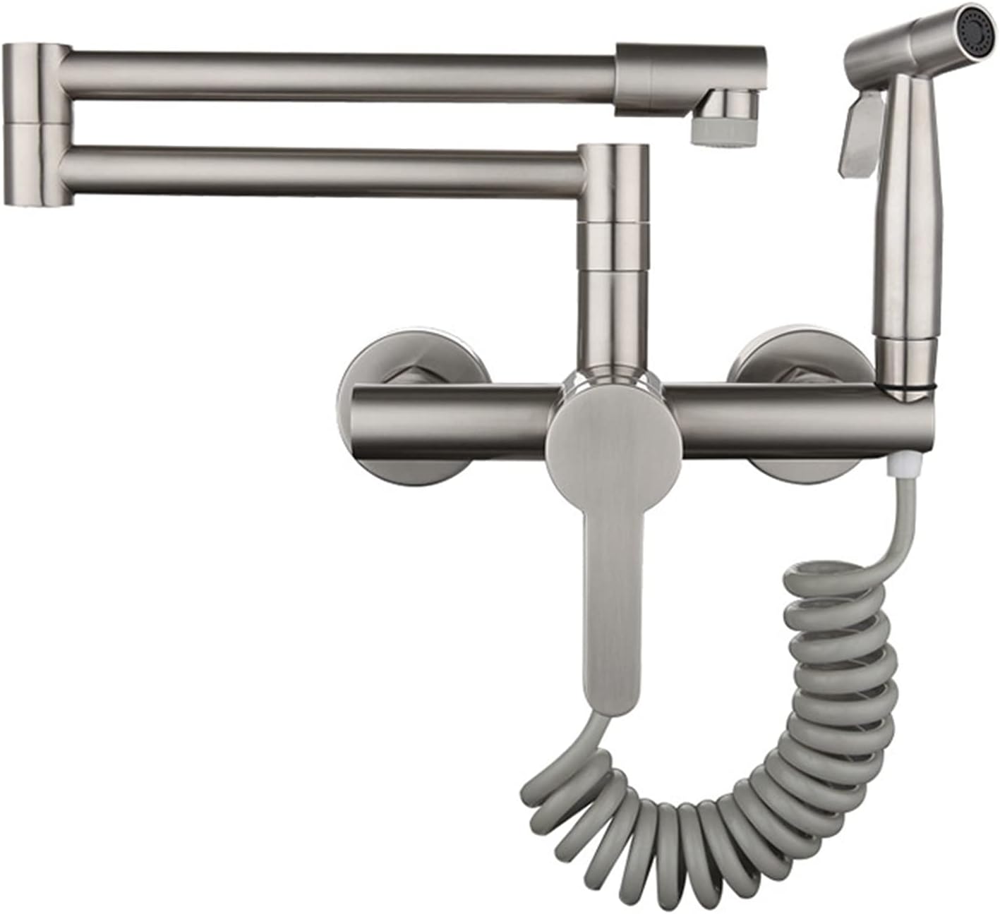 Brushed Pot Filler, Kitchen Sink Faucets with Sprayer,Single Handle Retractable WallMount Pot