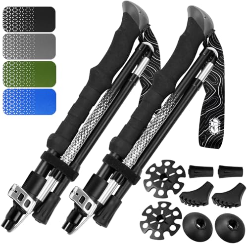 Image of Premium Foldable Hiking Poles by USA Brand - Adjustable, Lightweight Trekking Poles Made of Aircraft Aluminum, Metal Flip Locks & Comfortable Real Cork and EVA Foam Grips
