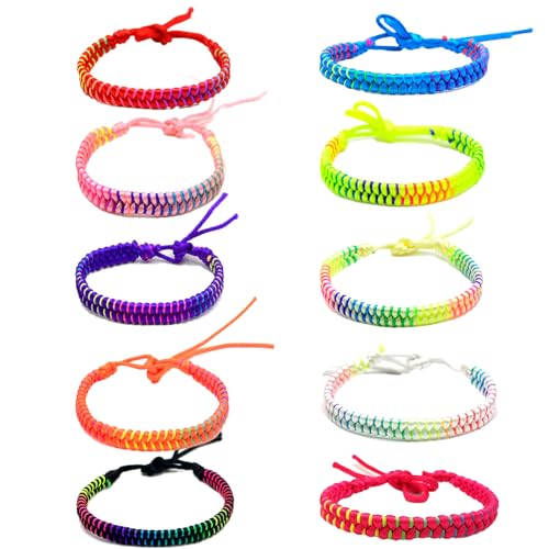 MUNSKT 10 Pcs Friendship Bracelets Handmade Bracelets Friendship Bracelet Set Adjustable Adjustable Braided Ethnic Multi Color for Girl and Boy