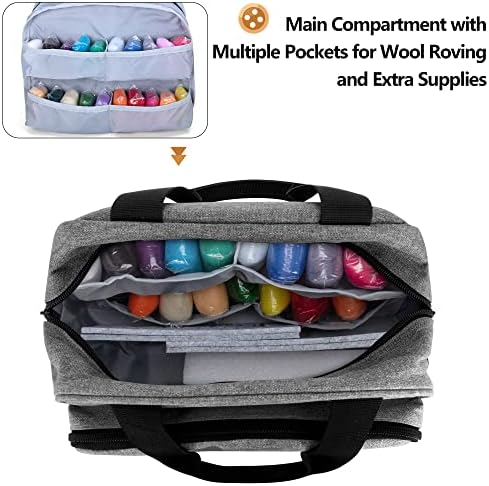 LoDrid Needle Felting Kit with 40 Colors Wool Roving (5g), DIY Needle Felting Supplies Storage Bag Felting Needles Craft Set, Portable Needle Felting Tools for Adult Kid, Grey (Patented Design)