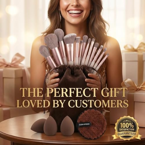 Image of MKSL 17Pc Makeup Brush & Sponge Set - Premium 13-Piece Professional Makeup Brush Kit with 3 Beauty Sponges & 1 Color Removal Sponge, Soft Synthetic Bristles with Travel Storage Bag