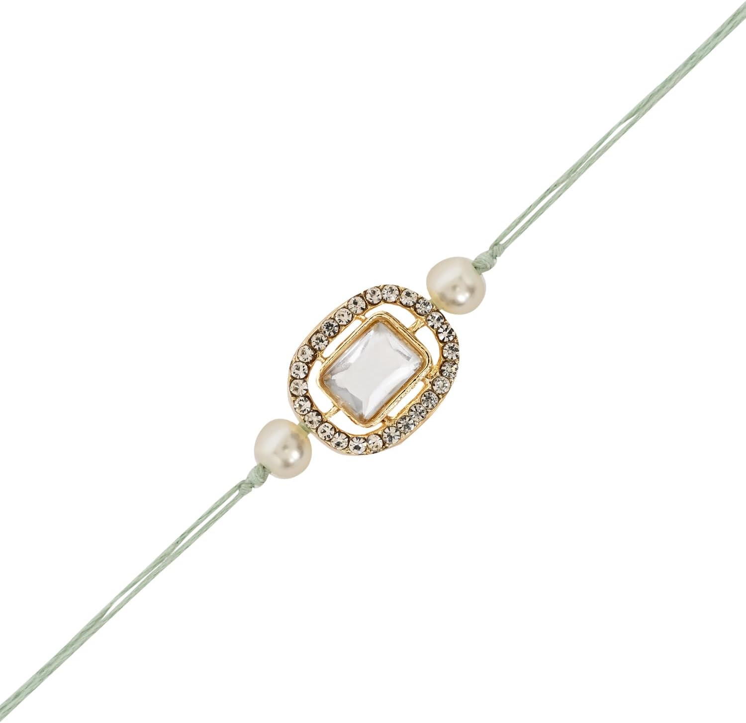 I Jewels Kundan & Pearl Bhaiya Bhabhi Lumba Rakhi Bracelet Set with Roli Chawal and Rakshabandhan Card