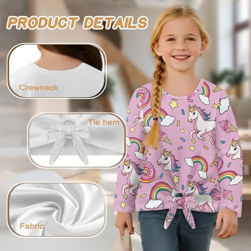 Girls Crewneck Shirt Children Tunic Tees Long Sleeve Kids Front Knot T-Shirt 7