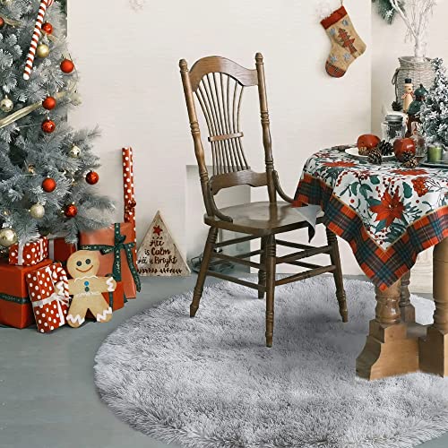 MARATIP Round Rug 150 x 150 cm Light Grey Washable Anti Slip Fluffy Shaggy Rugs, 150 cm (Round) - Image 4
