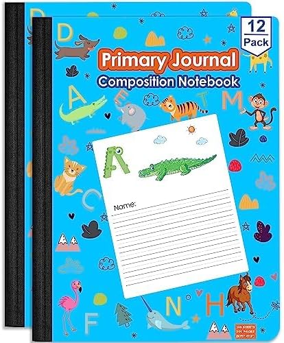 E-CLIPS USA Cuadernos de composición, cuaderno de composición de diario primario, cuaderno de composición de letras y estampado animal, 100 hojas,