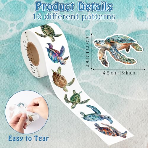 Image of Watercolor Ocean Turtle Sticker - 1000 Pcs Sea Turtle Waterproof Vinyl Reusable Laptop Sticker Roll Coloring Book Scrapbook Water Bottle Page Activity Pad Party Favors Gift Warping Skateboard