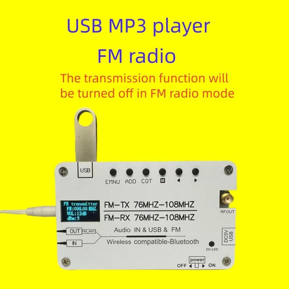 Trasmettitore FM stereo con Bluetooth, frequenza regolabile da 76 a 108 MHz e display OLED, per trasmissione campus e sistemi radio DSP