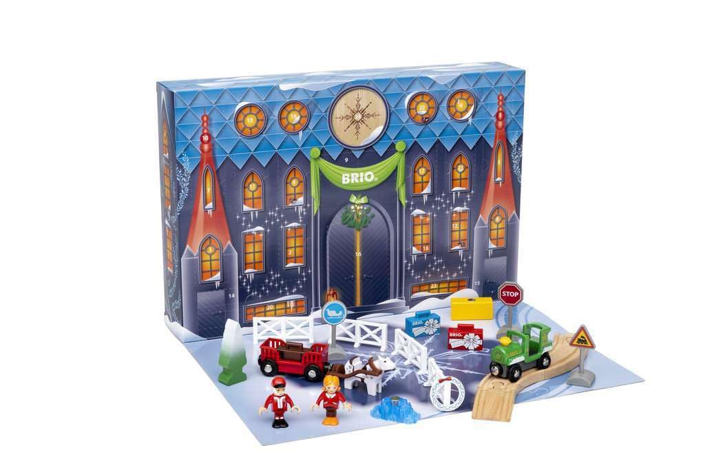 BRIO Calendario de Adviento de Navidad 2023 para niños a partir de 3 años, juego de tren de juguete de ferrocarril de madera, accesorios y complementos