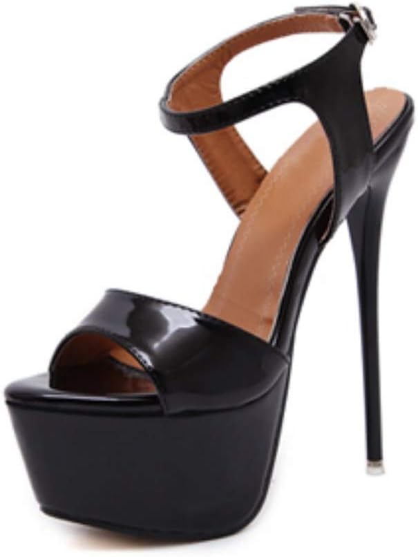 OCHENTA Women's Open Toe Platform Sky High Stiletto Heel Ankle Strap Buckle Dress Party Heeled Sandals #4 Black Tag 43 - US 10