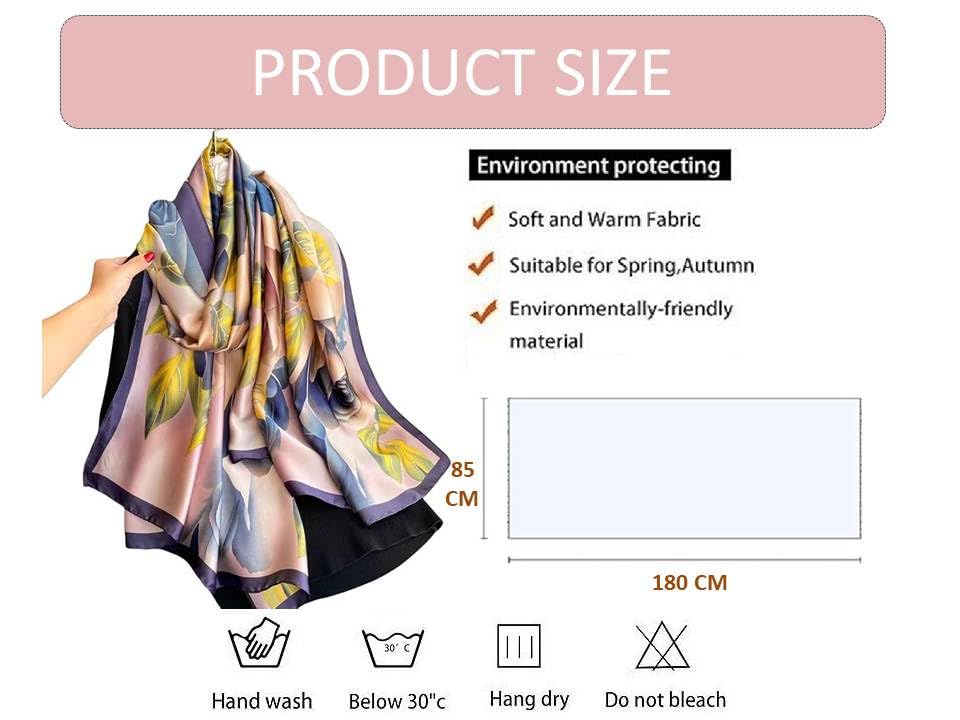 Image of Alexvyan Satin Silk Summer Scarves 180 x 84 cm, Blue Rose Theme with Stitched Border, Lightweight Fashion Scarf for Women Sun Protection Stole