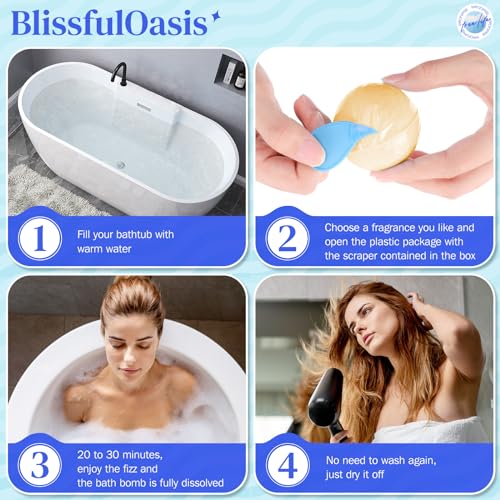 BlissfulOasis Conjunto de bombas de banho, 24 peças de bombas de chuveiro com 6 aromas refrescantes,