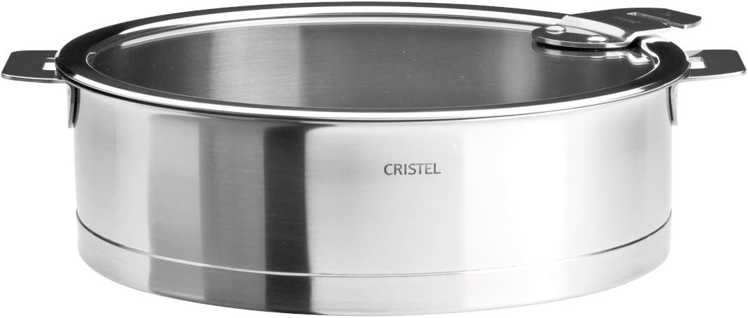 Cristel Strate Stainless Steel 5.5 Quart Saute Pan with Flat Glass Lid