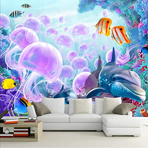 3D Cartoon Unterwasserwelt Delphin Fisch Quallen Fototapete Für Wände Benutzerdefinierte Bett Tapeten Tv Hintergrund-140X100Cm (56 * 40Inch)
