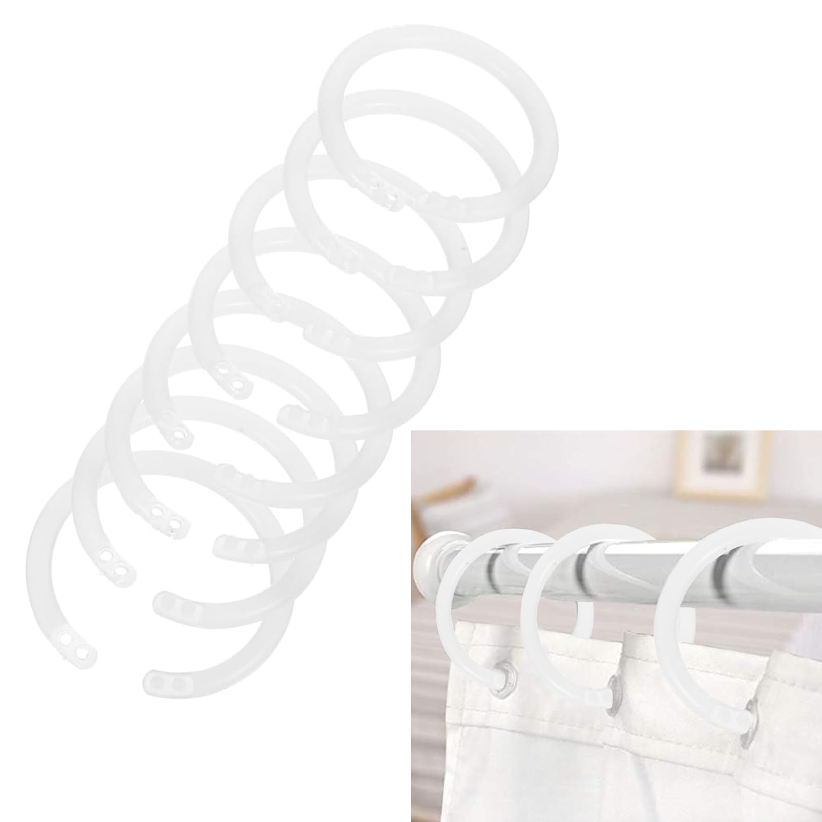 Anneaux Rideaux,100 Pièces Anneau Rideau Douche Crochet Diamètre Intérieur 40MM Anneau Rideau Douche Ronds Douche Anneaux de Couverture de Fenêtre Tendance,pour Tringles à Rideaux Douche(Blanc
