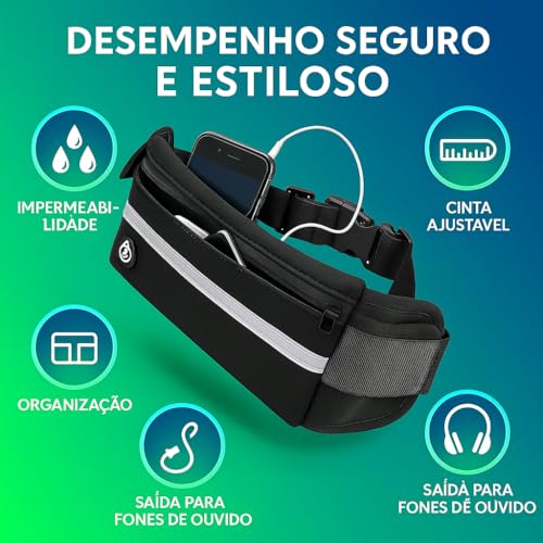 Pochete Slim Fitness Corrida Academia Porta Celular Bike Preta para Corrida de Trilha e Acampamento