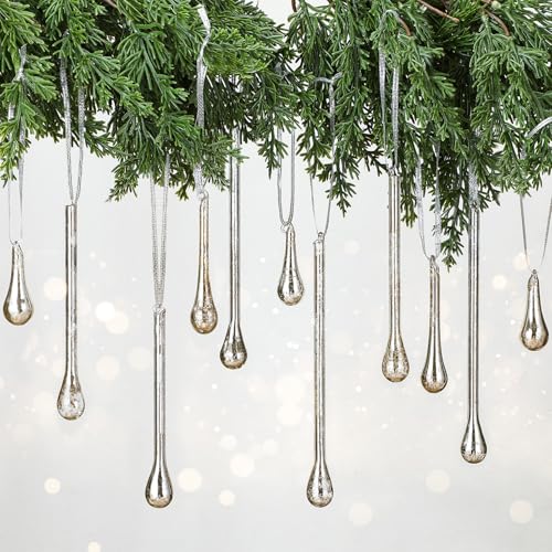 Yalikop 24 Pcs Mercury Glass Teardrop Christmas...