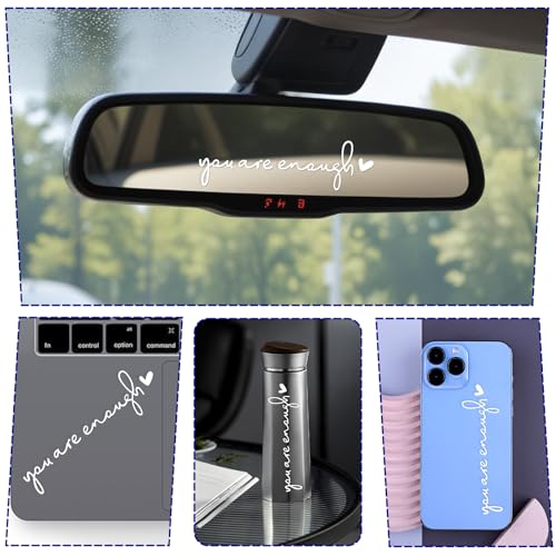 Image of WY LIGHTING LEVEL 3pcs You Are Enough Rectangular White Inspirational Typography Car Decals for Rearview Mirror, Window & Smooth Surfaces