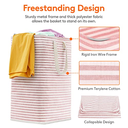 Image of Lifewit 1 Pack Laundry Basket 80L Each, Collapsible Clothes Hamper with Reinforced Handles, Freestanding Waterproof Design for Bedroom and Laundry Room, Pink 80L Total