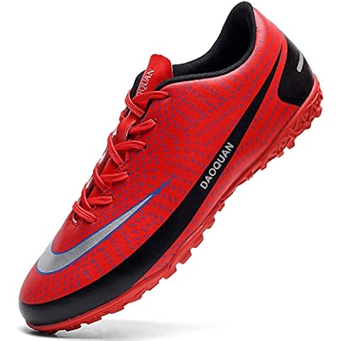 Topwolve Football Shoes Men's Microfibre Cleats Athletics Training Shoes Professional Outdoor Football Shoes Unisex, red, 10 UK Cover