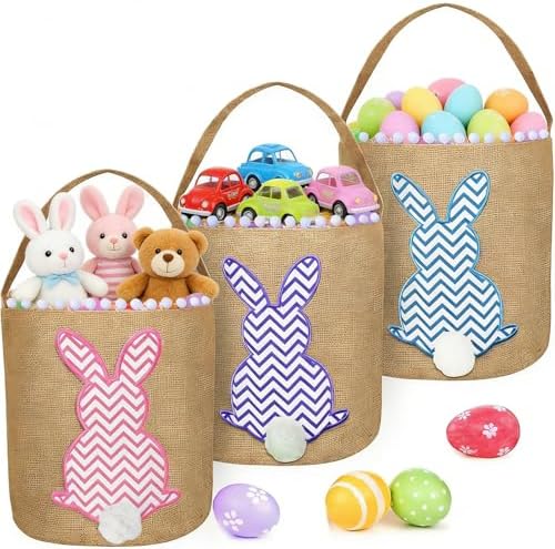 Amazon.com: TURNMEON 3 PCS Easter Baskets Bunny Rabbit Bucket Tote Bags ...