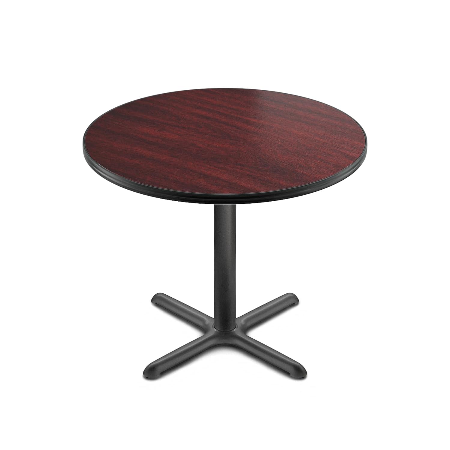 OEF Furnishings OEFCT13636XDMY Premium Commercial-Grade Restaurant and Breakroom Cafe Table (Round, 36 in Diameter, 30 in Dining Height, X-Base, Black Frame, Mahogany Laminate)