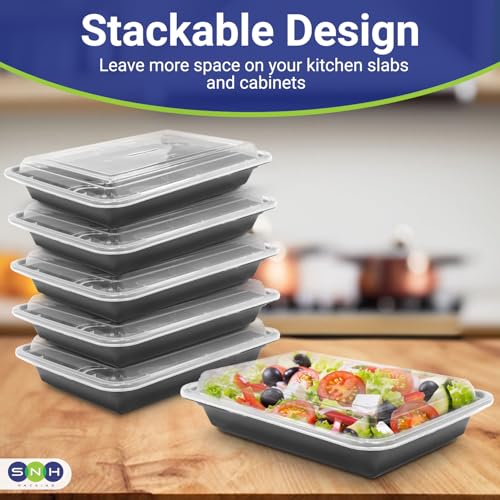 SNH Packing 24 Pieces Microwave Disposable Container With Lid Rectangular - 1 Compartment Meal Prep Container Set - Plastic Container For Kitchen Food Storage - Take Away Containers For Lunch Boxes