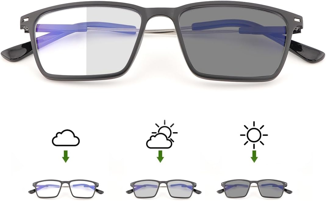 YIMI Blue Light Blocking Glasses Photochromic Gray Sunglasses for Men and Women Day Night Gaming TV Phones Computer Eyeglasses UV Protection Anti Glare Shade Lightweight Eyewear Full Frame Spectacles
