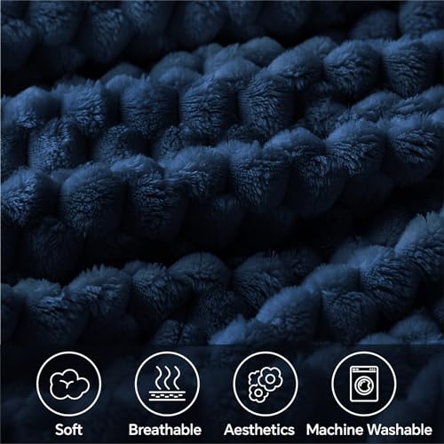 Image of BEDELITE Navy Queen Blanket for Bed, Soft Cozy Gifts for Women, 90 * 90 | 3D Jacquard Decorative Fleece Blanket, Super Soft Plush Throws, Cute Birthday Gift for Women & Men, Suitable for All Seasons