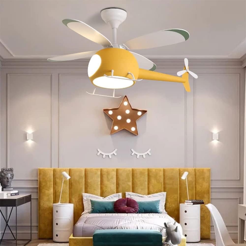 TWXG Lindas luces de ventilador de techo de 42 pulgadas para niños, lámpara de araña de ventilador de helicóptero, ventilador de techo moderno con control remoto de luces, temperatura de color de 3 LE