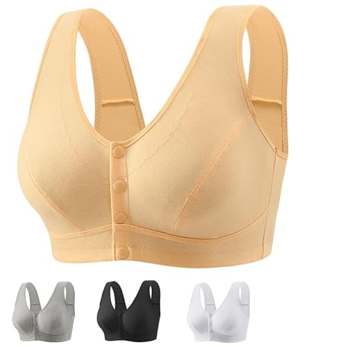 Bras for Older Women Middle Aged and Elderly Wireless Underwear Front Closure Comfortable Snap Bra for Pregnant Women, 3X-Large Light Apricot