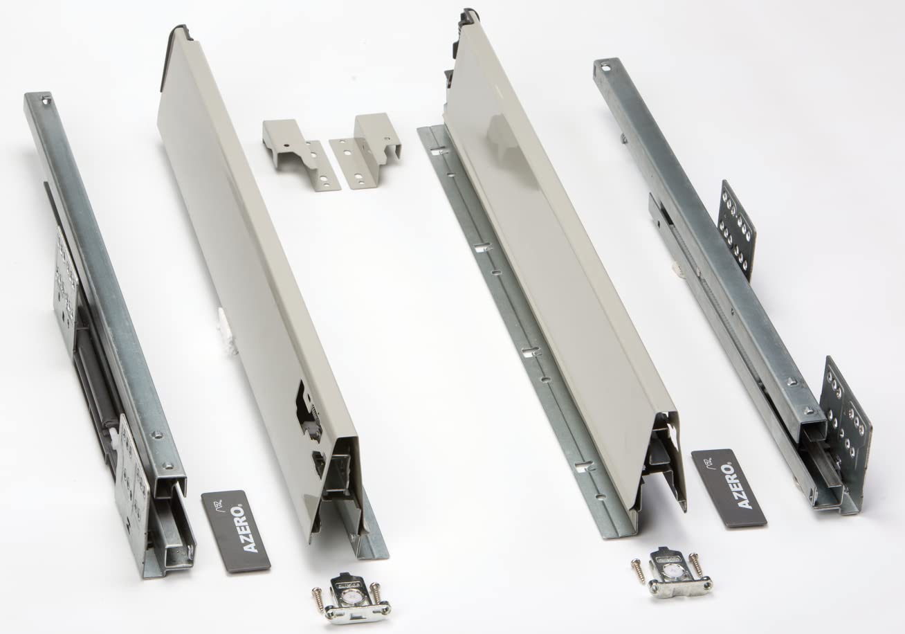 Cajón de cocina AZERODESIGN altura 84mm guías de freno de extracción total, rieles de hasta 50 kg de peso, color en gris laterales regulables, para cocinas,cajoneras, armarios (500MM)
