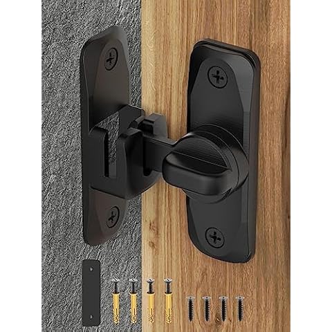 90/180 Degree Flip Barn Door Lock, Protect Privacy - Security Door Latch, Small Gate Latches Hardware for Barn, Garden, Bathroom, Cabinet, Window, Sliding Door (Black-1PC) Cover