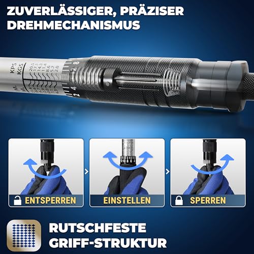 S&R 1/2 Zoll Drehmomentschlüssel Auto Set 28-210 Nm, Drehmomentschlüssel Motorrad 475 mm...