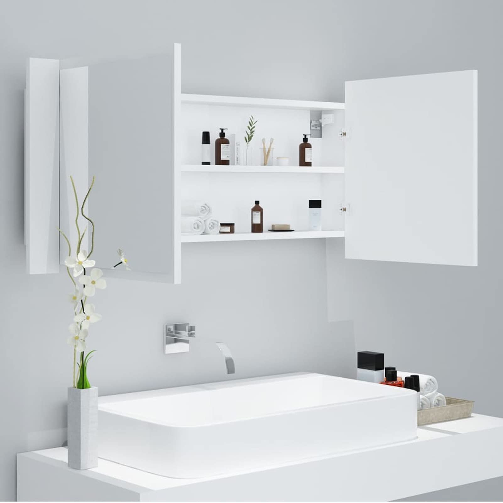 Tidyard Armadio specchio bagno con luce LED armadio sospeso a specchio, mobile sospeso armadio da doccia, armadio da parete, mobile portagioie bianco, 100 x 12 x 45 cm