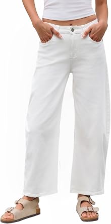 PEIHOT Mid Rise Barrel Jeans for Women Trendy Boyfriend Stretchy Baggy Cropped Denim Pants with Pockets