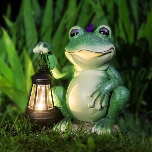 Statue de Jardin en Forme de Grenouille Solaire,Figurine Grenouille Résine Étanche avec Lanterne...