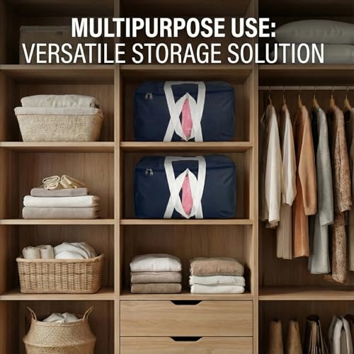 Image of EASY HOME 70 litre Storage Bags for Clothes | Cloth Storage Organizer with Zip Closure | Wardrobe Bag for Sarees, Quilts & Blankets | Moisture Proof Nylon Cover Bag (54x46x28 cm)