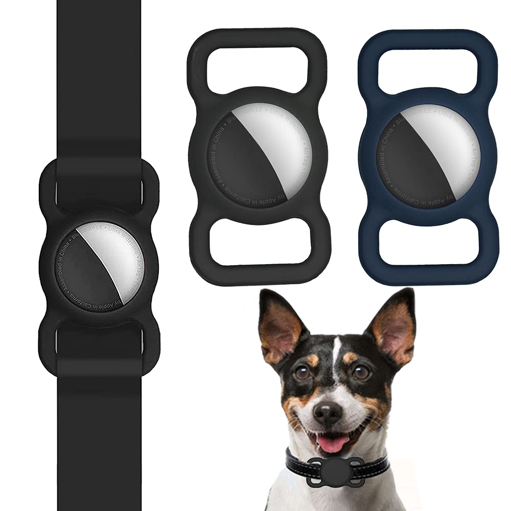 GENREENProtective Case Compatible for Apple Airtag Tracker, 2-Pack Soft Air Tag Silicone Dog Cat Collar Accessories Pet Loop Holder, Lightweight Keyring Anti Lost Wallet for Airtag