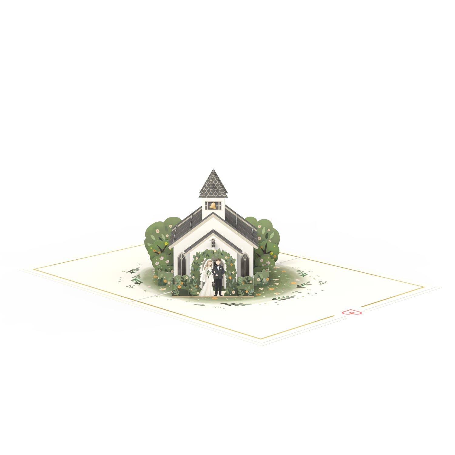 papercrush® Kartka ślubna pop-up 3D z parą młodą i kościołem, elegancka i oryginalna kartka z życzeniami na ślub i ceremonię religijną, prezent pieniężny na podróż ślubną
