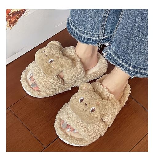 ZQW Women's Cute Cozy Teddy Bear Fleece Slippers Kawaii Fluffy Slides Warm Non-Slip Chunky Furry House Shoes Winter Indoor4