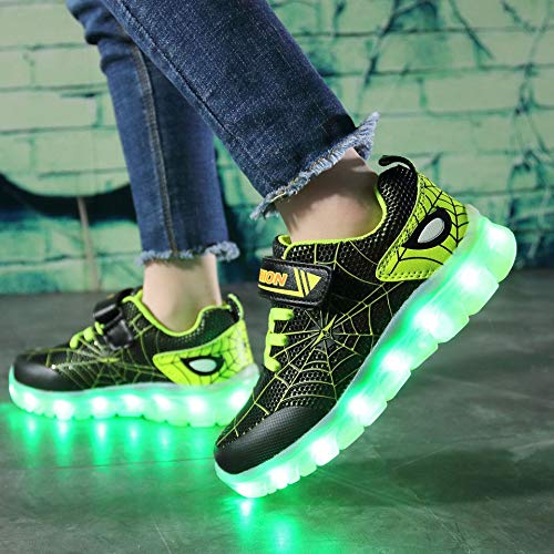 Bfoel Boys Shoes - Led Light Up Shoes Usb Rechargeable Flashing Sneakers For Toddlers Kids Boys Girls Black-Green #TOP4