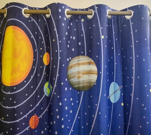 Image of Blackout 3D Printed Space Theme Curtains for Kids Room, School, Kids Care Home, Window Parde, Door 4x7 feet, Set of 2 Pc, Grommet, Multicolour