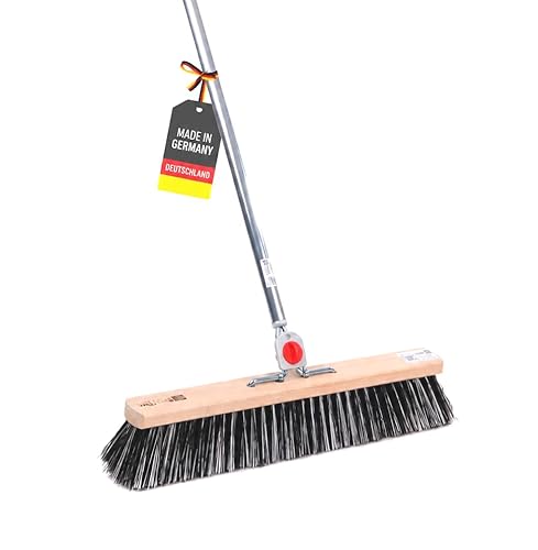 BawiTec OssiBlitz-Besen 80cm Breit, 4-Loch Wechselsystem, Stiel 145cm Lang,Aluminiumstiel,spezielle Harte Ossi-Blitz- Borsten (Kunststoff-Arenga) groben und feinen Schmutz,Kehrbesen,Straßenbesen