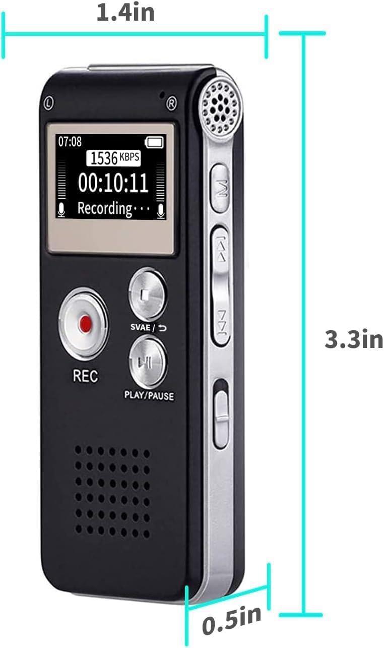 Voice Recorder 16GB Capacity Voice Activated Recording Device Digital Voice Recorder for Lectures, Meetings, Interviews Audio Recorder with USB Rechargeable WAV/MP3 Tape Recorder (16GB)