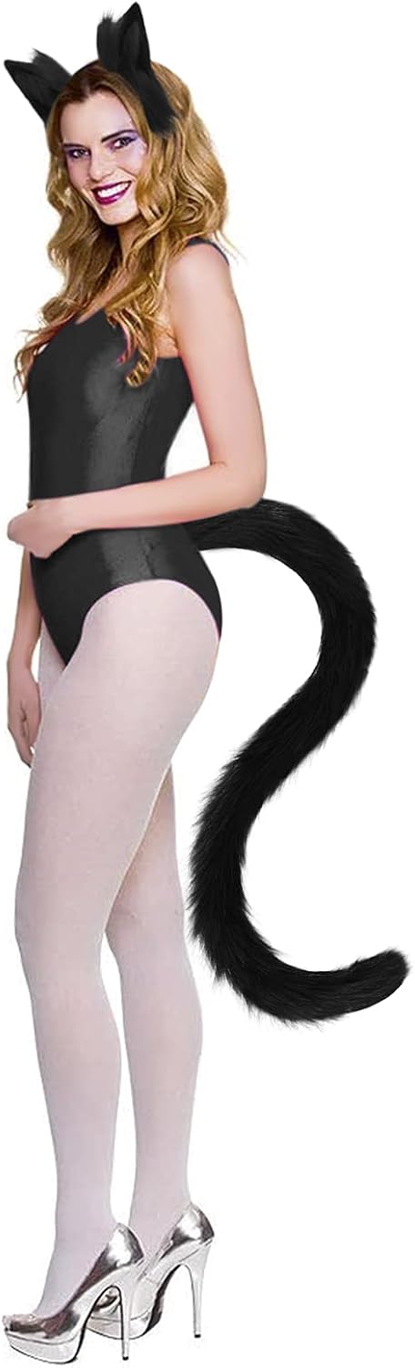 Faxianther Furry Cat Fox Wolf Ear Headband Long Tail Set Women Halloween Costume Props Accesorry Set Fancy Dress Party Cosplay Animal Ears Headpiece Cat Tail Kit - Image 4