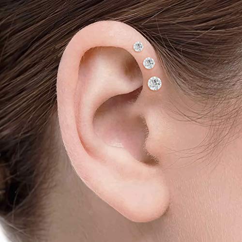 Evonix BQBARB3FRDO6MM-CUIA 3Pc 16G Triple Forward Helix Piercing Barbell Studs Crystal Sparkly Glitter Cz Cubic Zirconia 6Mm thumb #4