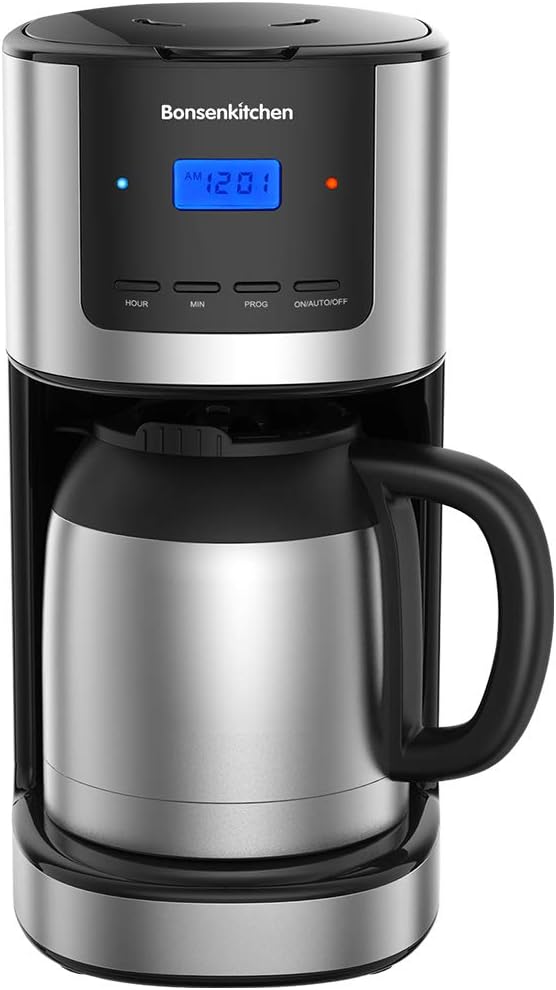Bonsenkitchen Programmable Coffee Maker, 52 Oz Large Capacity Stainless Steel Coffee Machine with 10 Cup Thermal Carafe and Permanent Filter Basket