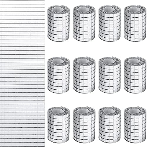 PP OPOUNT 5664 PCS Self Adhesive Mirror Mosaics Sheets, 5 x 5 mm Silver Mirrors Mosaic Square Glass for Craft,Home Decorations